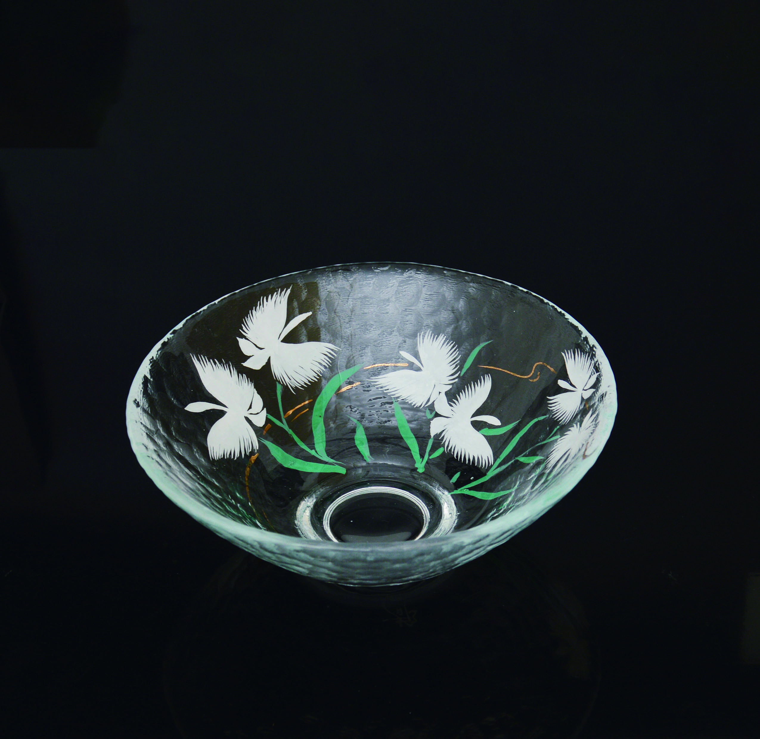 平茶碗　ガラス　金線鷺草　＜耐熱＞今岡都作